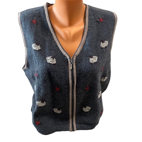 Vintage John Rich & Bro Woolrich Sheep Stitching 100% Wool Zip Vest Women's M - Picture 1 of 15